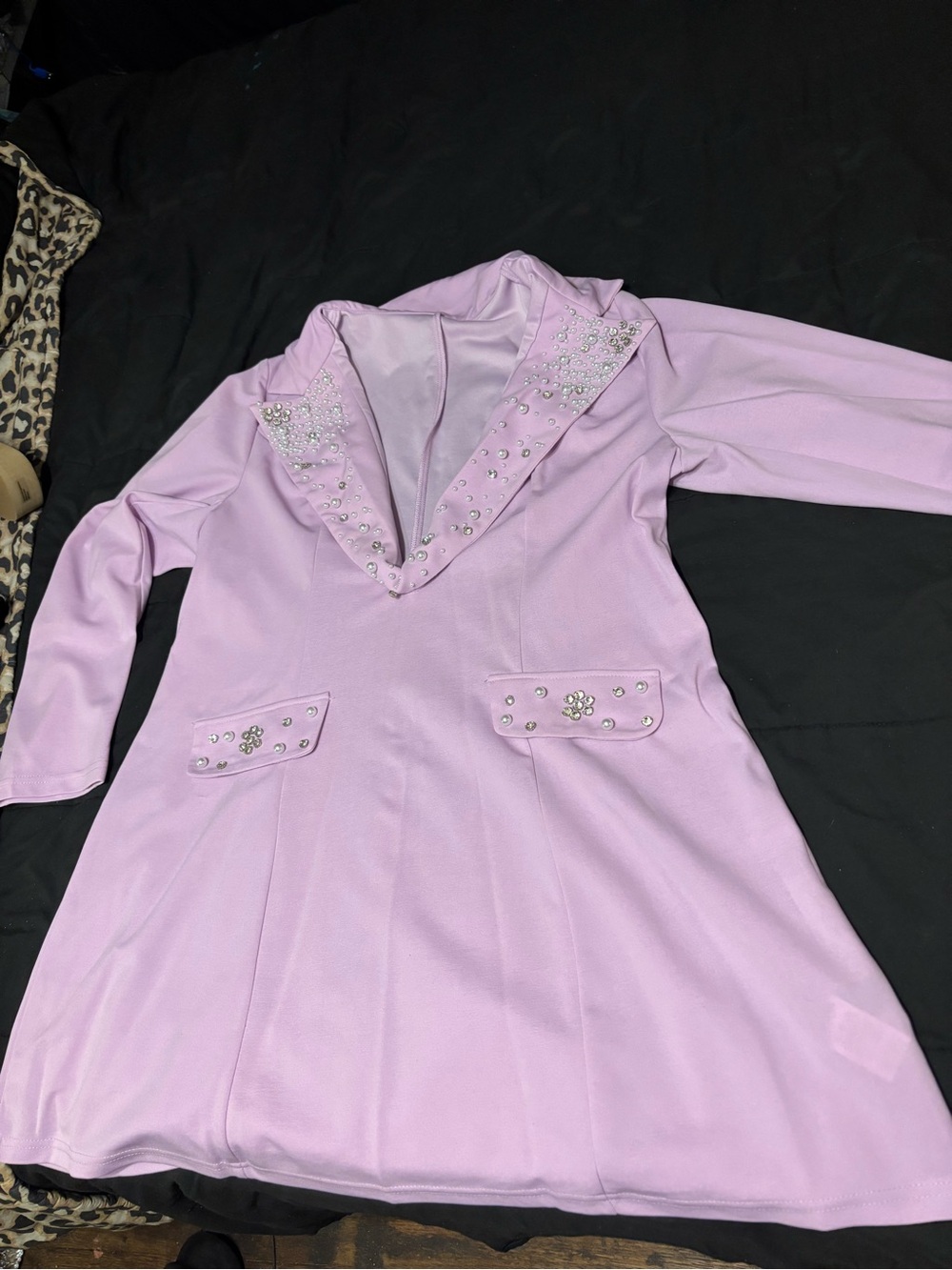 Embellished Lilac Long-Sleeve A-Line Dress